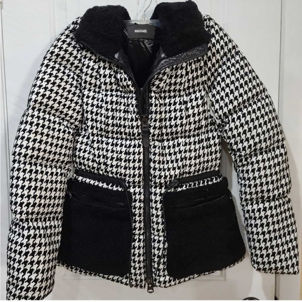 Mackage Elise Shearling Trim houndstooth down coat